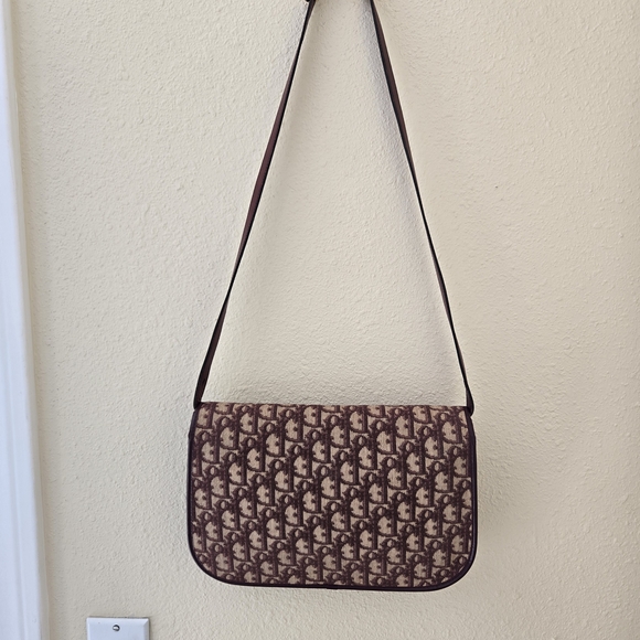 Dior Burgundy/Biege Monogram Shoulder Bag Includes a Wallet - Picture 2 of 9
